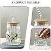 500ML Glass Cups with Lids and Straws Drinking Glasses with Bamboo Lids for Coffee Cocktail Smoothie Milk (Vertical Stripe Mug)