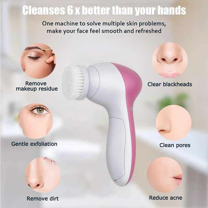 5-in-1 Face Cleansing Brush Silicone Facial Brush - Deep Cleaning Pore Cleaner, Face Massage, Skin Care, Waterproof Facial Brush