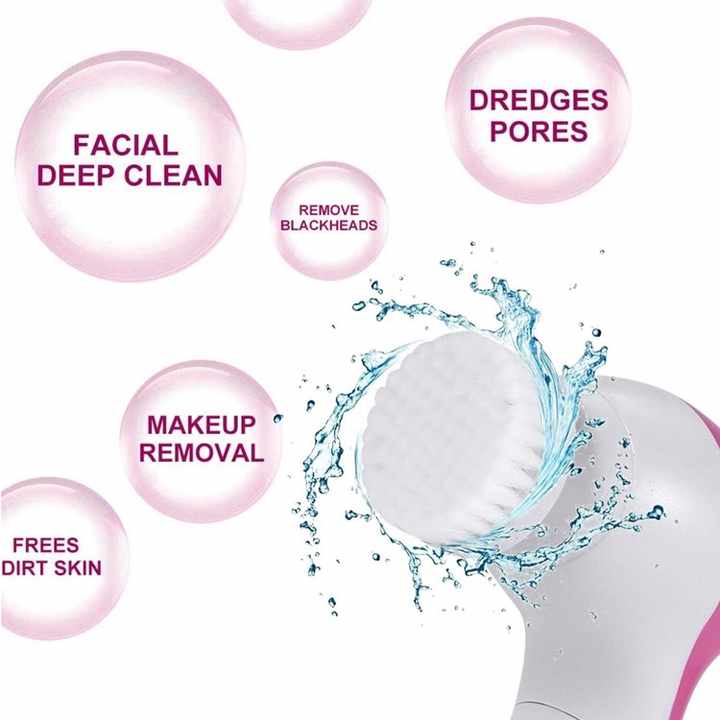 5-in-1 Face Cleansing Brush Silicone Facial Brush - Deep Cleaning Pore Cleaner, Face Massage, Skin Care, Waterproof Facial Brush
