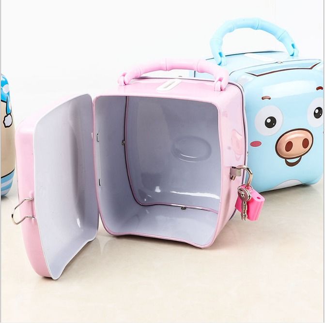 Small Money Storage Saving Coin Piggy Bank - Cute Cartoon Design, Durable Metal Tin Box
