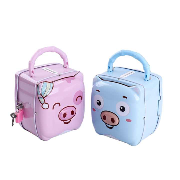 Small Money Storage Saving Coin Piggy Bank - Cute Cartoon Design, Durable Metal Tin Box