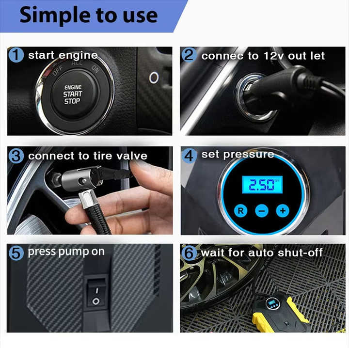 150psi 12V Car Tire Air Compressor - Portable and Efficient | Perfect for Inflating Car, SUV, Motorcycle, and Bicycle Tires with High Pressure and Rapid Performance
