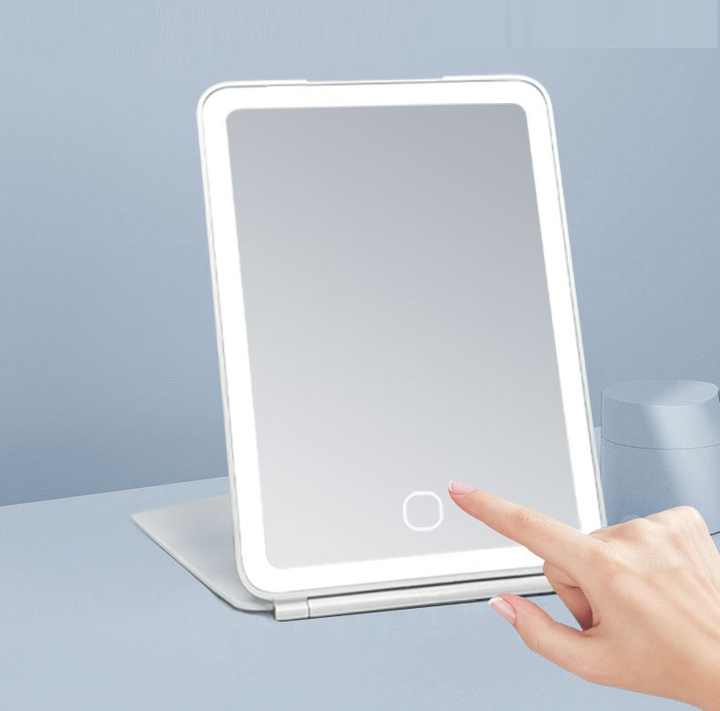 LED Makeup Mirror - Folding LED Makeup Mirror with 3 Light Colors, Stepless Dimming, Touch Switch, USB Rechargeable | Perfect for Travel and Home Use