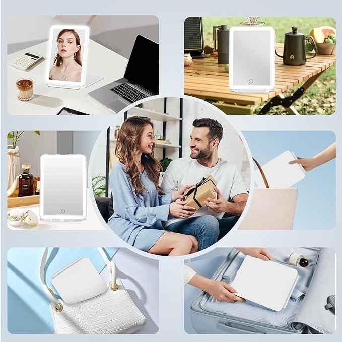 LED Makeup Mirror - Folding LED Makeup Mirror with 3 Light Colors, Stepless Dimming, Touch Switch, USB Rechargeable | Perfect for Travel and Home Use