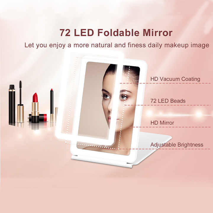 LED Makeup Mirror - Folding LED Makeup Mirror with 3 Light Colors, Stepless Dimming, Touch Switch, USB Rechargeable | Perfect for Travel and Home Use