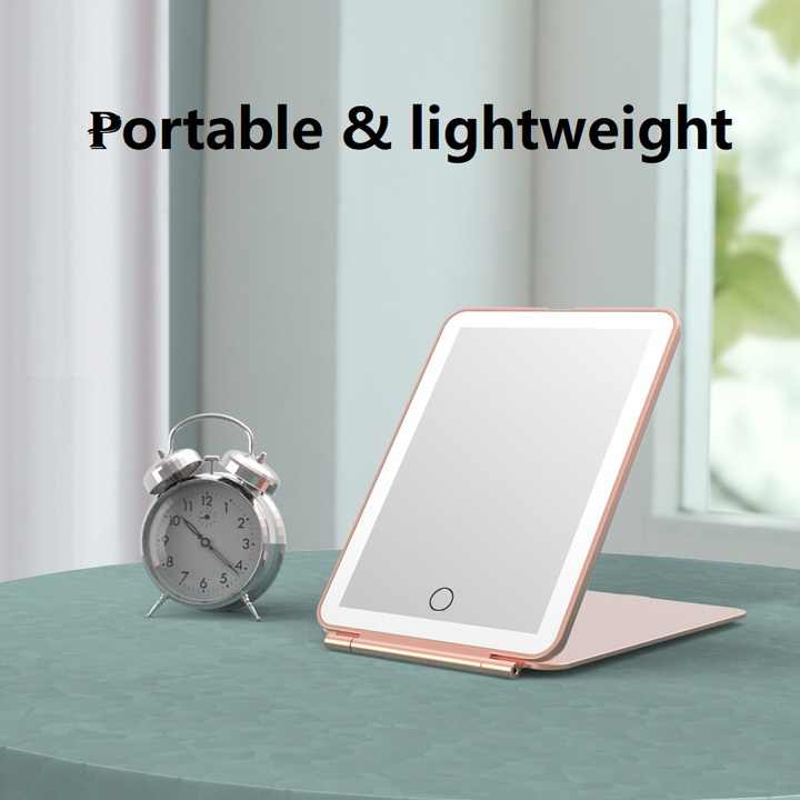 LED Makeup Mirror - Folding LED Makeup Mirror with 3 Light Colors, Stepless Dimming, Touch Switch, USB Rechargeable | Perfect for Travel and Home Use