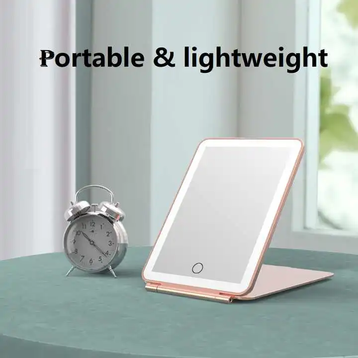 LED Makeup Mirror - Folding LED Makeup Mirror with 3 Light Colors, Stepless Dimming, Touch Switch, USB Rechargeable | Perfect for Travel and Home Use