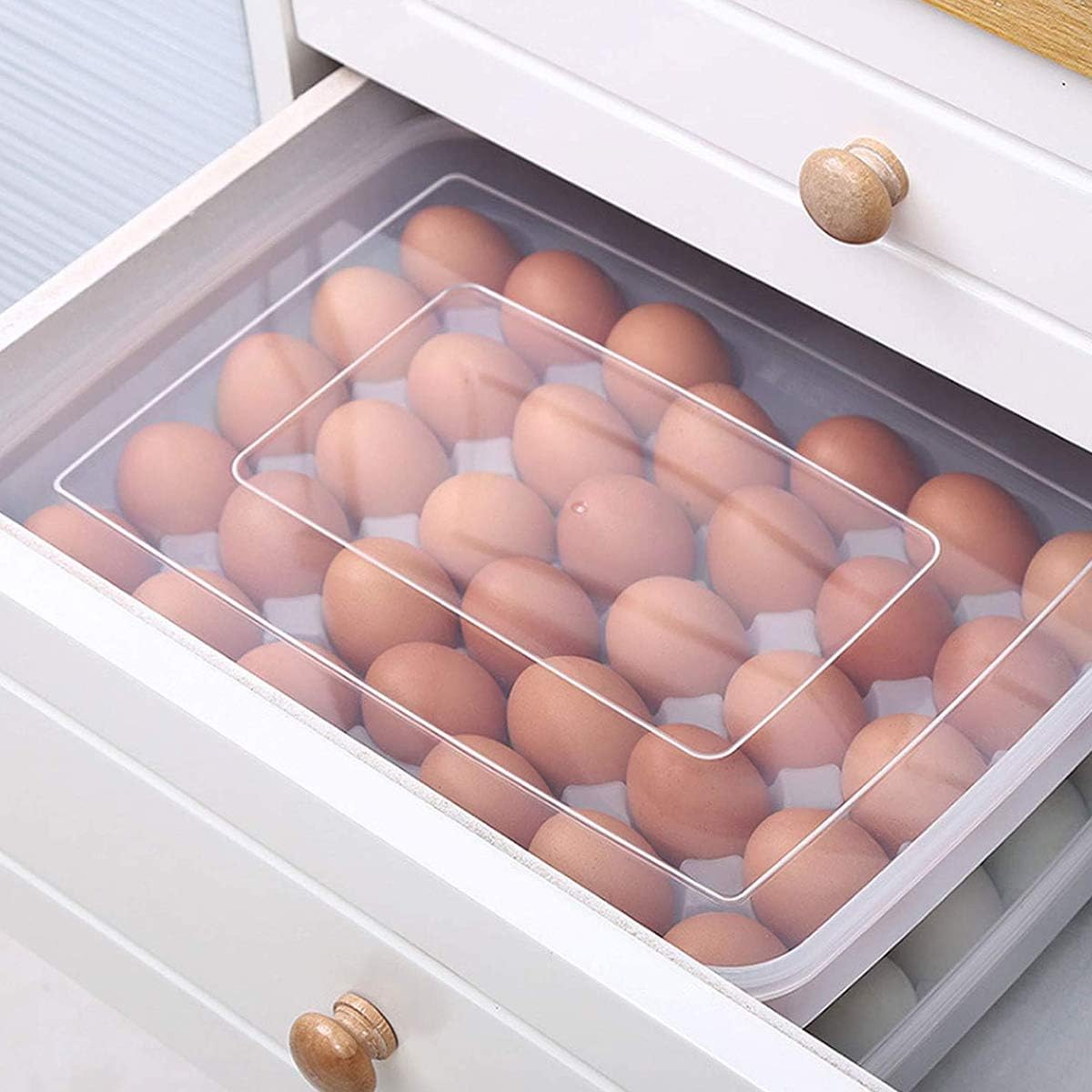 34-Egg Container, Egg Holder for Refrigerator, Deviled Egg Tray Carrier with Lid - Stackable and Durable Plastic Egg Storage