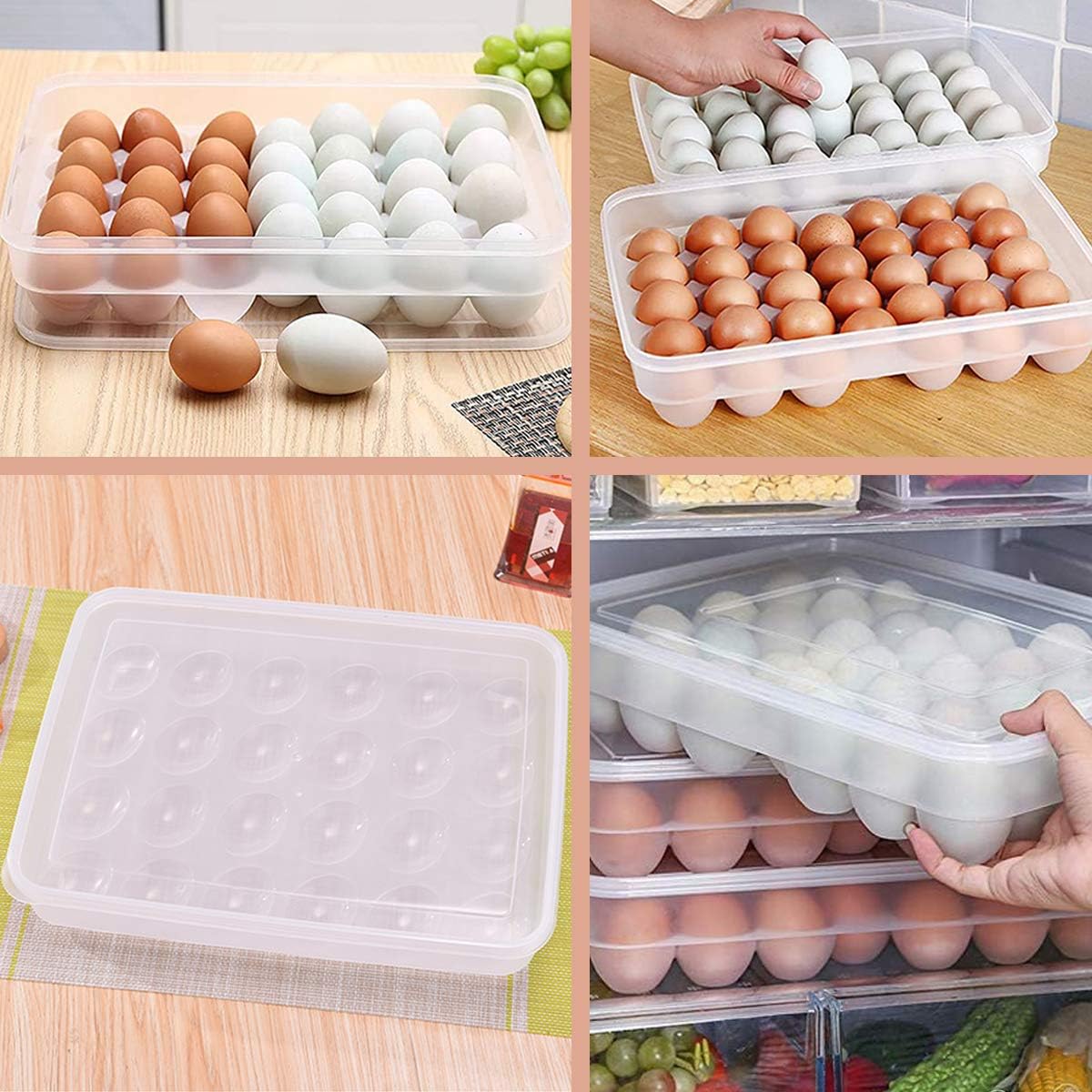 34-Egg Container, Egg Holder for Refrigerator, Deviled Egg Tray Carrier with Lid - Stackable and Durable Plastic Egg Storage