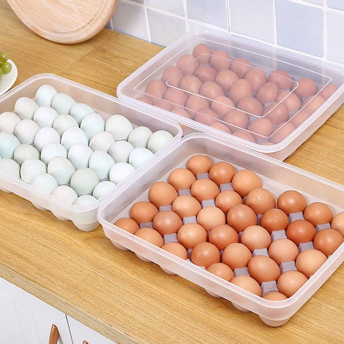 34-Egg Container, Egg Holder for Refrigerator, Deviled Egg Tray Carrier with Lid - Stackable and Durable Plastic Egg Storage
