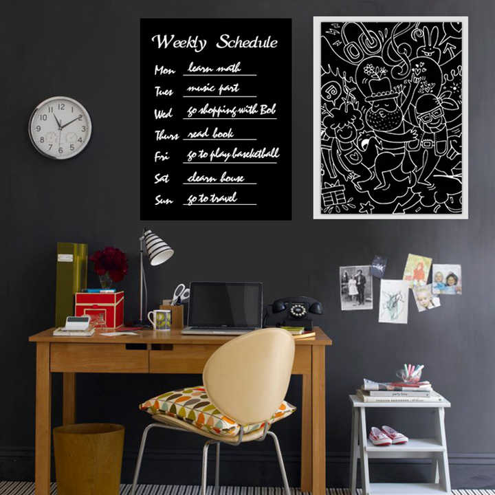 Adhesive Black Board Paper with 5 Chalks - Self-Adhesive Chalkboard Wallpaper