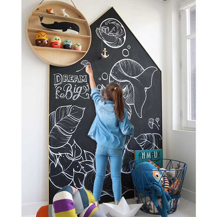 Adhesive Black Board Paper with 5 Chalks - Self-Adhesive Chalkboard Wallpaper