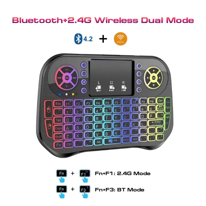 Wireless Keyboard 2.4G+Bluetooth Portable Daul Modes Bluetooth 2.4GHz Mini Keyboard Touchpad QWERTY LED Backlit for laptop/PC/Tablets/TV/Xbox/PS3