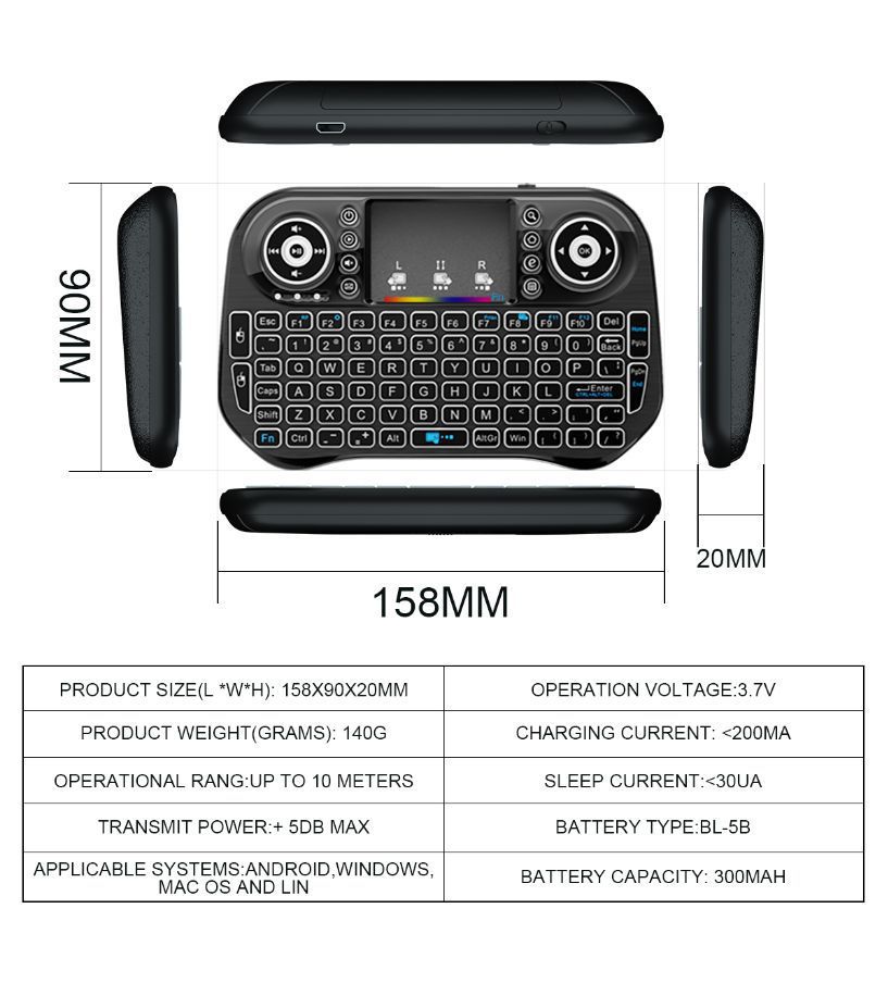 Wireless Keyboard 2.4G+Bluetooth Portable Daul Modes Bluetooth 2.4GHz Mini Keyboard Touchpad QWERTY LED Backlit for laptop/PC/Tablets/TV/Xbox/PS3