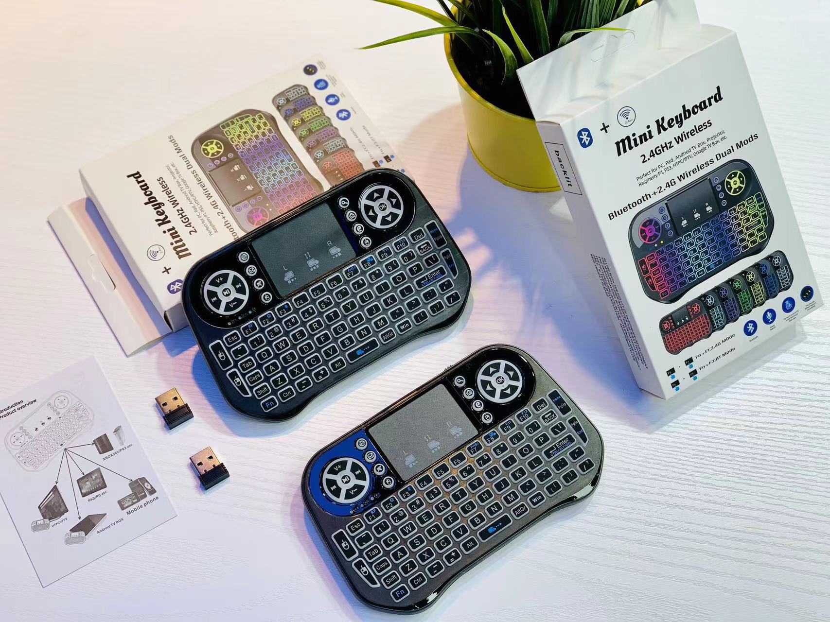 Wireless Keyboard 2.4G+Bluetooth Portable Daul Modes Bluetooth 2.4GHz Mini Keyboard Touchpad QWERTY LED Backlit for laptop/PC/Tablets/TV/Xbox/PS3