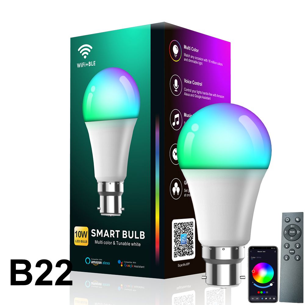 16 Million Colors Light Bulbs B22 10W Indoor Lighting LED RGB Bulb Wireless Remote Bluetooth Control Multi Color Tunable White Smart RGB Lamp