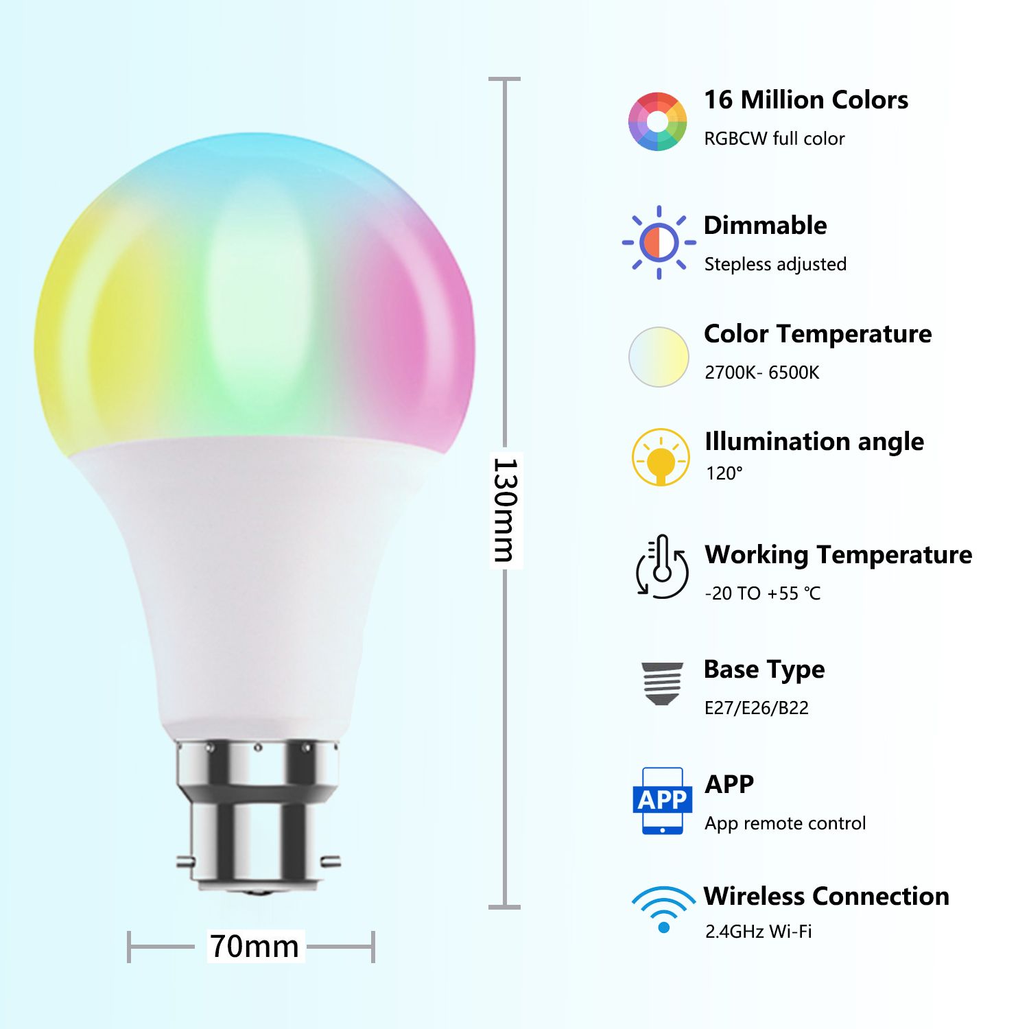 16 Million Colors Light Bulbs B22 10W Indoor Lighting LED RGB Bulb Wireless Remote Bluetooth Control Multi Color Tunable White Smart RGB Lamp