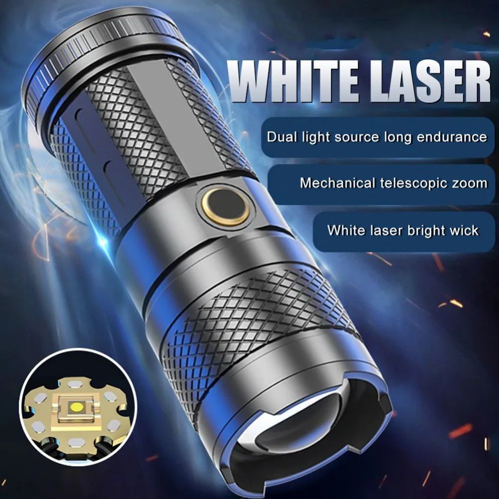 Multifunction LED Flashlight Super Bright Torch Outdoor Lighting Rechargeable Flashlight High Bright White Laser Flashlight Telescopic Zoom Flash light Torch Waterproof Camping Hand Light