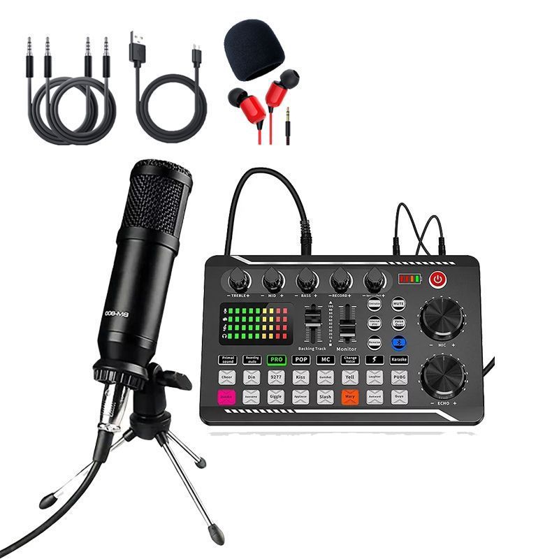 Multifunctional Tuning Sound Card Music Production Live Streaming DJ Microphone Mixer Kit Audio Recording Mixer Audio Mixing Console Amplifier for Phone PC