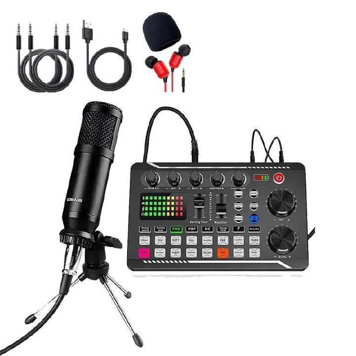 Multifunctional Tuning Sound Card Music Production Live Streaming DJ Microphone Mixer Kit Audio Recording Mixer Audio Mixing Console Amplifier for Phone PC