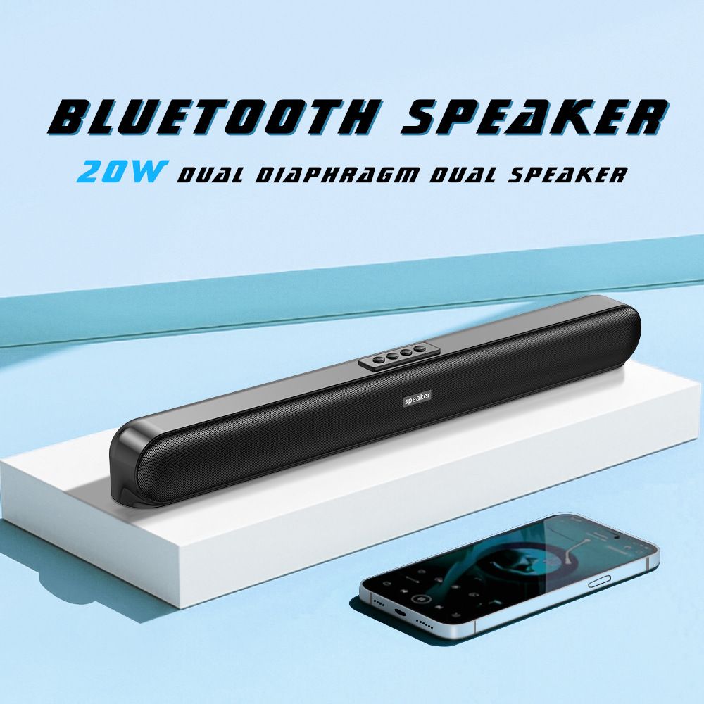 20W Soundbar Bluetooth Speaker Shock Xbass Woofer Surround Stereo Portable Speakers Waterproof Plug-in Card Trumpet Bass Outdoor Subwoofer Speaker