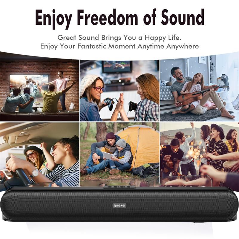 20W Soundbar Bluetooth Speaker Shock Xbass Woofer Surround Stereo Portable Speakers Waterproof Plug-in Card Trumpet Bass Outdoor Subwoofer Speaker