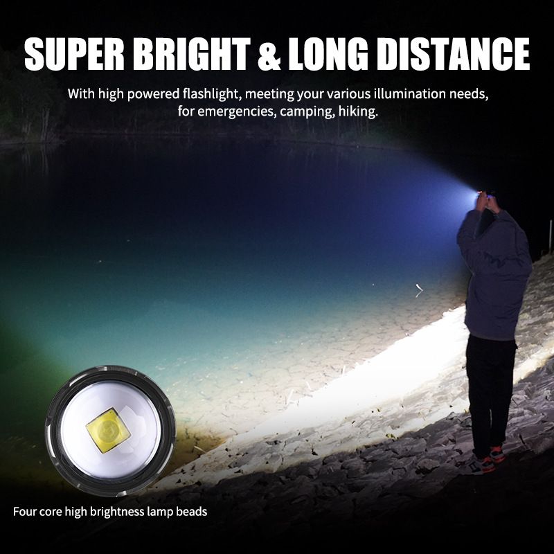 2000LM Rechargeable Tactical Flashlight Zoomable IP67 Waterproof 7 Modes Aluminum Alloy LED Torch for Camping/Emergency/Power Outage 3H Runtime 18650 Battery