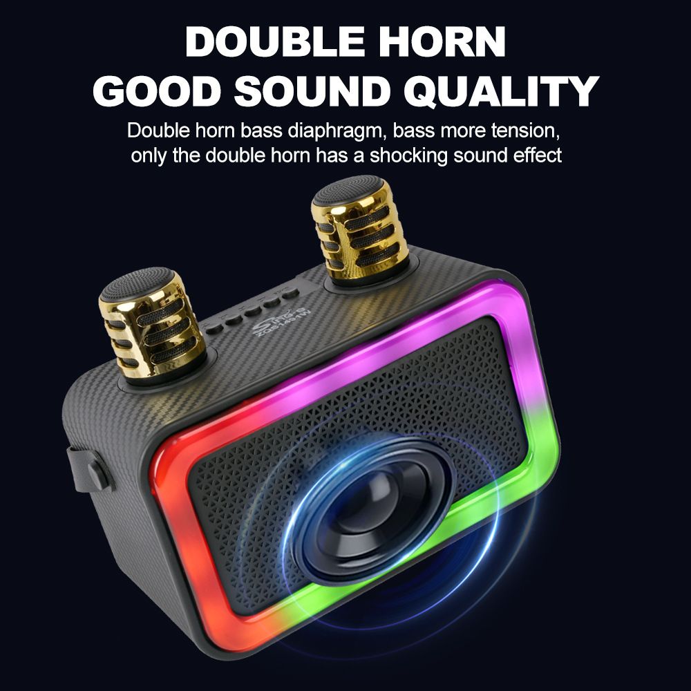 Double Wireless Mic Party Speaker 10W Bass RGB Disco Lights Storm 1800mAh Blackout-Proof Bluetooth/USB/TF/FM 4-in-1 Portable Nairobi Street King Super Bass for Outdoor Parties
