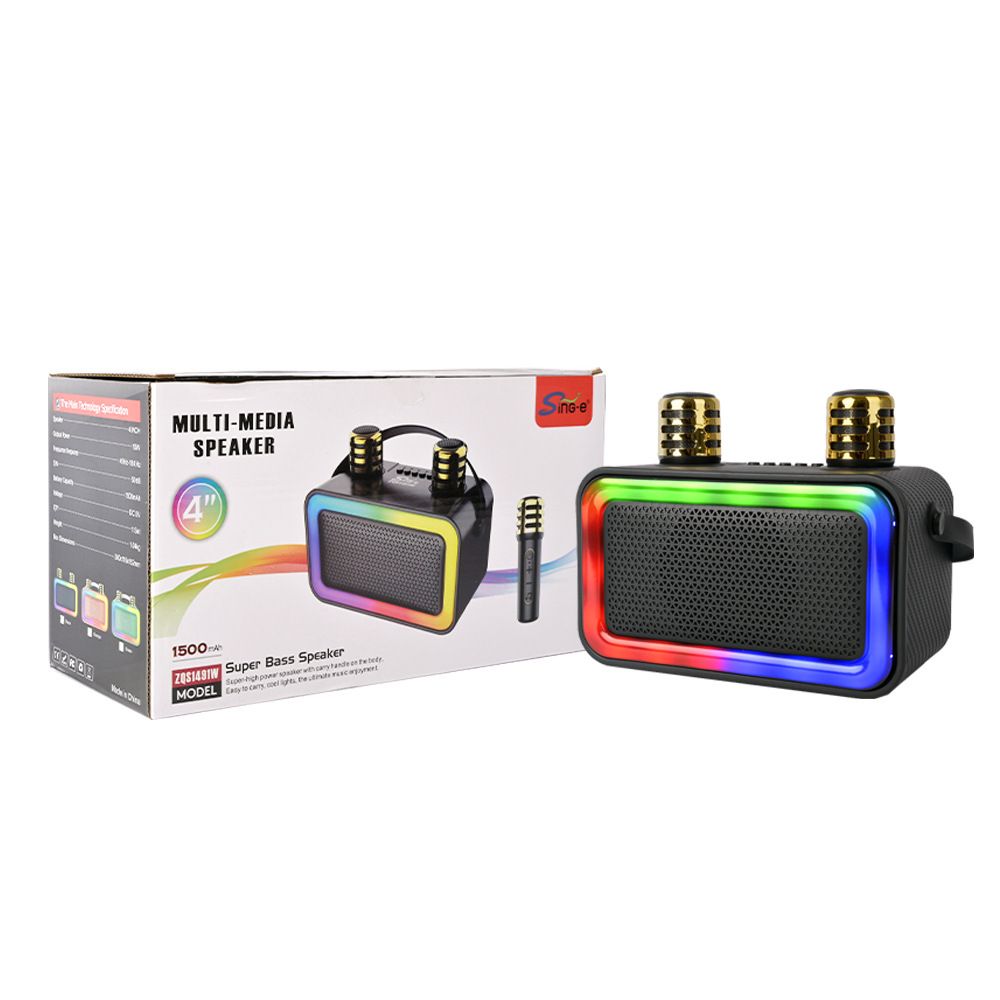 Double Wireless Mic Party Speaker 10W Bass RGB Disco Lights Storm 1800mAh Blackout-Proof Bluetooth/USB/TF/FM 4-in-1 Portable Nairobi Street King Super Bass for Outdoor Parties