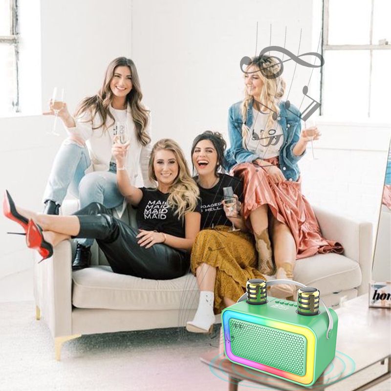 Double Wireless Mic Party Speaker 10W Bass RGB Disco Lights Storm 1800mAh Blackout-Proof Bluetooth/USB/TF/FM 4-in-1 Portable Nairobi Street King Super Bass for Outdoor Parties