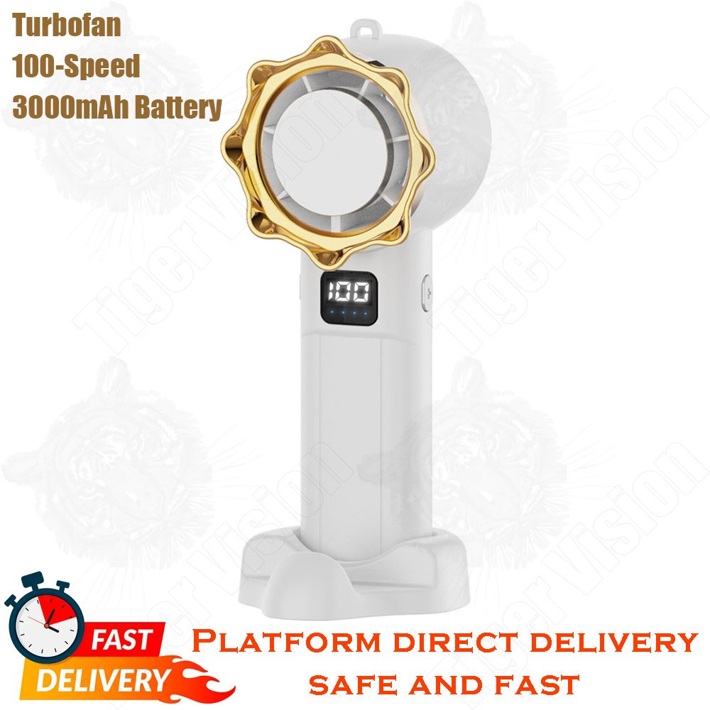 Portable Hurricane-Grade Handheld Fan 9m/s Storm Wind 100 Speeds Turbo Cooling 1.5H Fast Charge 3000mAh Battery for Home Office Car Outdoor Travel
