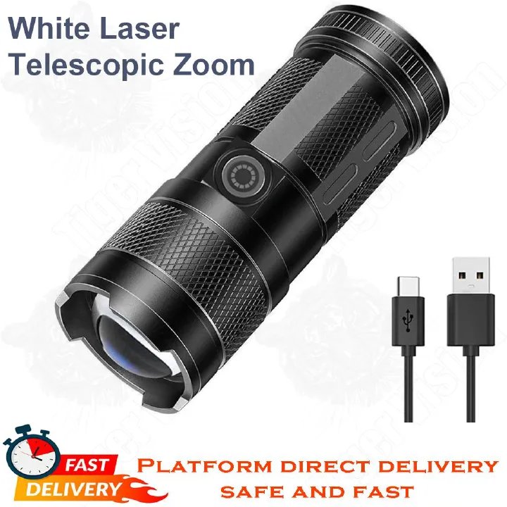 Multifunction LED Flashlight Super Bright Torch Outdoor Lighting Rechargeable Flashlight High Bright White Laser Flashlight Telescopic Zoom Flash light Torch Waterproof Camping Hand Light