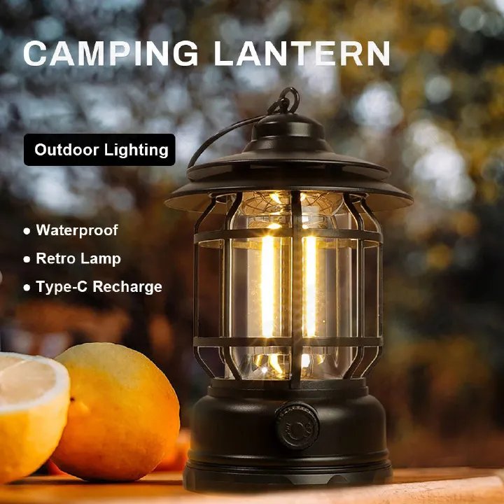 USB Recharge LED Light Retro Lamp Portable Camping Indoor Outdoor Lighting Emergency Lighting Outdoor Waterproof Lighting Garden Street Path Lawn Lamp