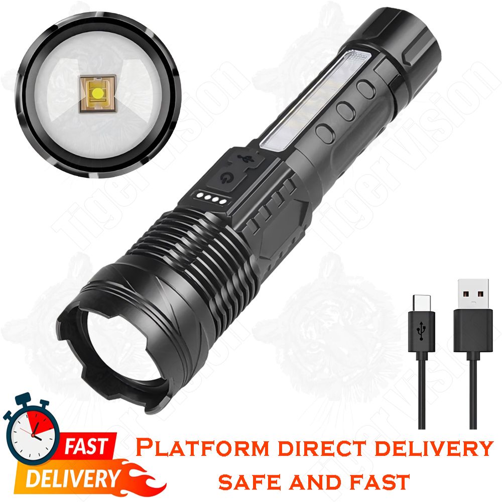 2000LM Rechargeable Tactical Flashlight Zoomable IP67 Waterproof 7 Modes Aluminum Alloy LED Torch for Camping/Emergency/Power Outage 3H Runtime 18650 Battery