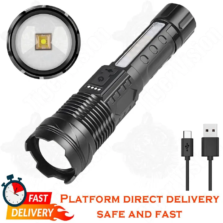 2000LM Rechargeable Tactical Flashlight Zoomable IP67 Waterproof 7 Modes Aluminum Alloy LED Torch for Camping/Emergency/Power Outage 3H Runtime 18650 Battery
