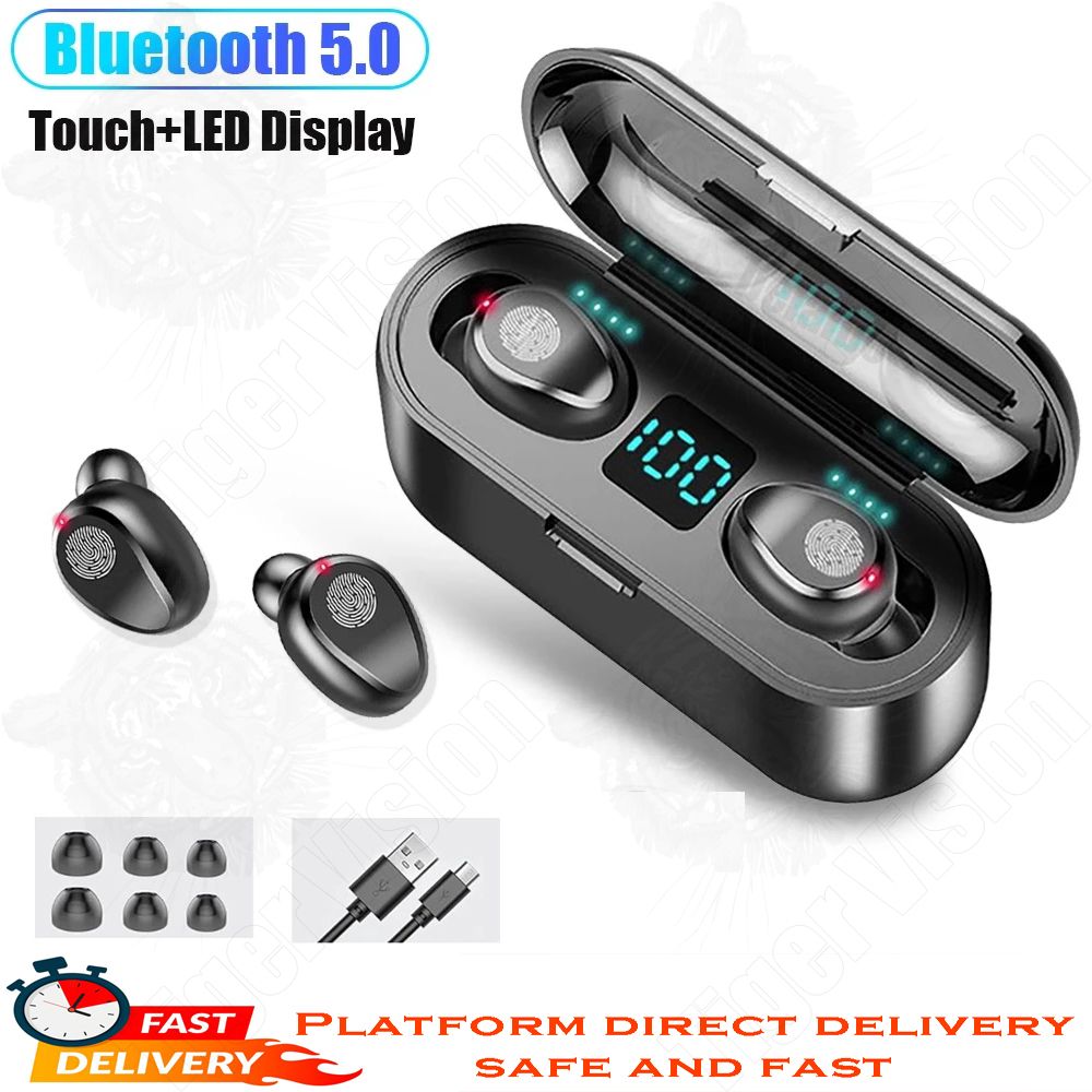 F9 TWS Bluetooth 5.0 Earphones IPX4 Waterproof LED Display CVC8.0 Noise Cancelling HiFi Stereo with Deep Bass 5H Playtime Ergonomic Fit for Sports Traffic-Proof Wireless Earphones