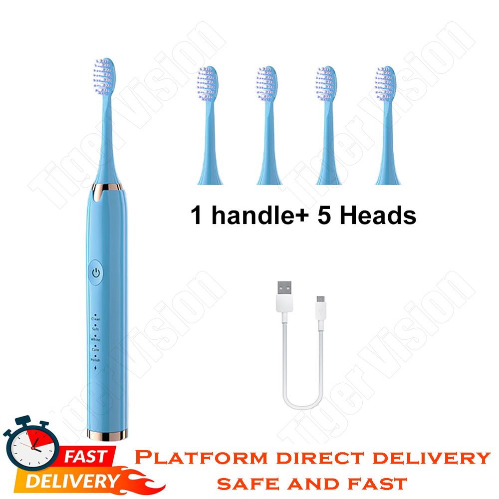 Electric Toothbrush with Smart Timer 5 Modes 5 Brush Heads USB Rechargeable Whitening Toothbrush for Adults and Kids