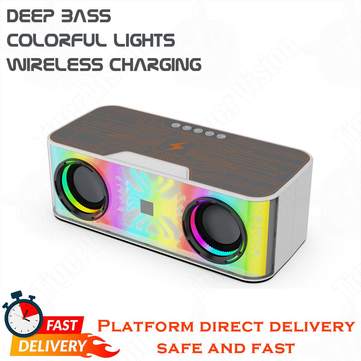 2025 Bluetooth Speaker Trumpet Bass 15W Wireless Phone Charger RGB Light for Bible Nights 5H Playtime Type-C Fast Charge Deep Bass Music for Outdoor/Camping/Travel 50 Families Verified
