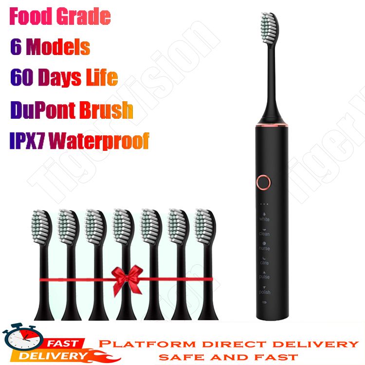 Electric Toothbrush Rechargeable Powerful Sonic Cleaning 8 DuPont Brush Heads 6 Modes Oral Care Powered Toothbrushes Smart Timer