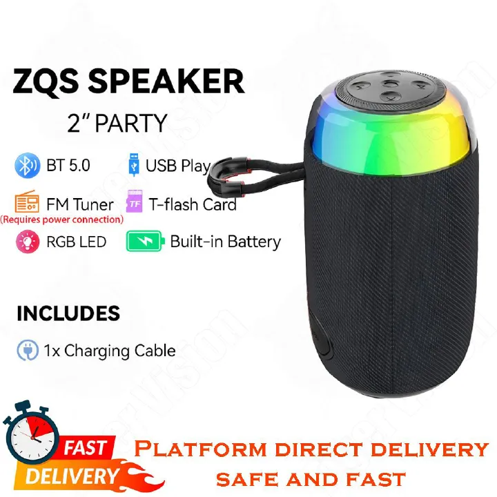 10W Portable Bluetooth Speaker HD Sound Voice Alerts Trumpet Bass 5H Playtime 15M Wireless Range TWS Pairing RGB Party Lights USB/AUX/TF Modes IPX5 Splashproof