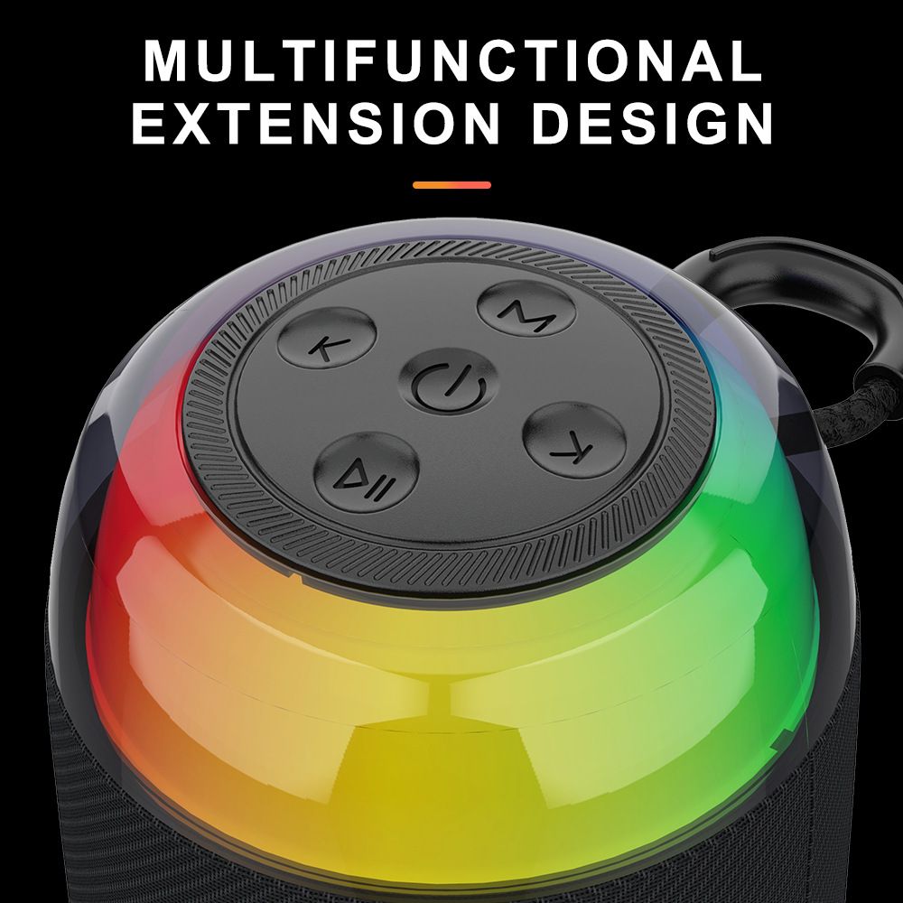 10W Portable Bluetooth Speaker HD Sound Voice Alerts Trumpet Bass 5H Playtime 15M Wireless Range TWS Pairing RGB Party Lights USB/AUX/TF Modes IPX5 Splashproof