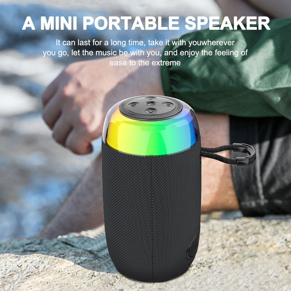 10W Portable Bluetooth Speaker HD Sound Voice Alerts Trumpet Bass 5H Playtime 15M Wireless Range TWS Pairing RGB Party Lights USB/AUX/TF Modes IPX5 Splashproof
