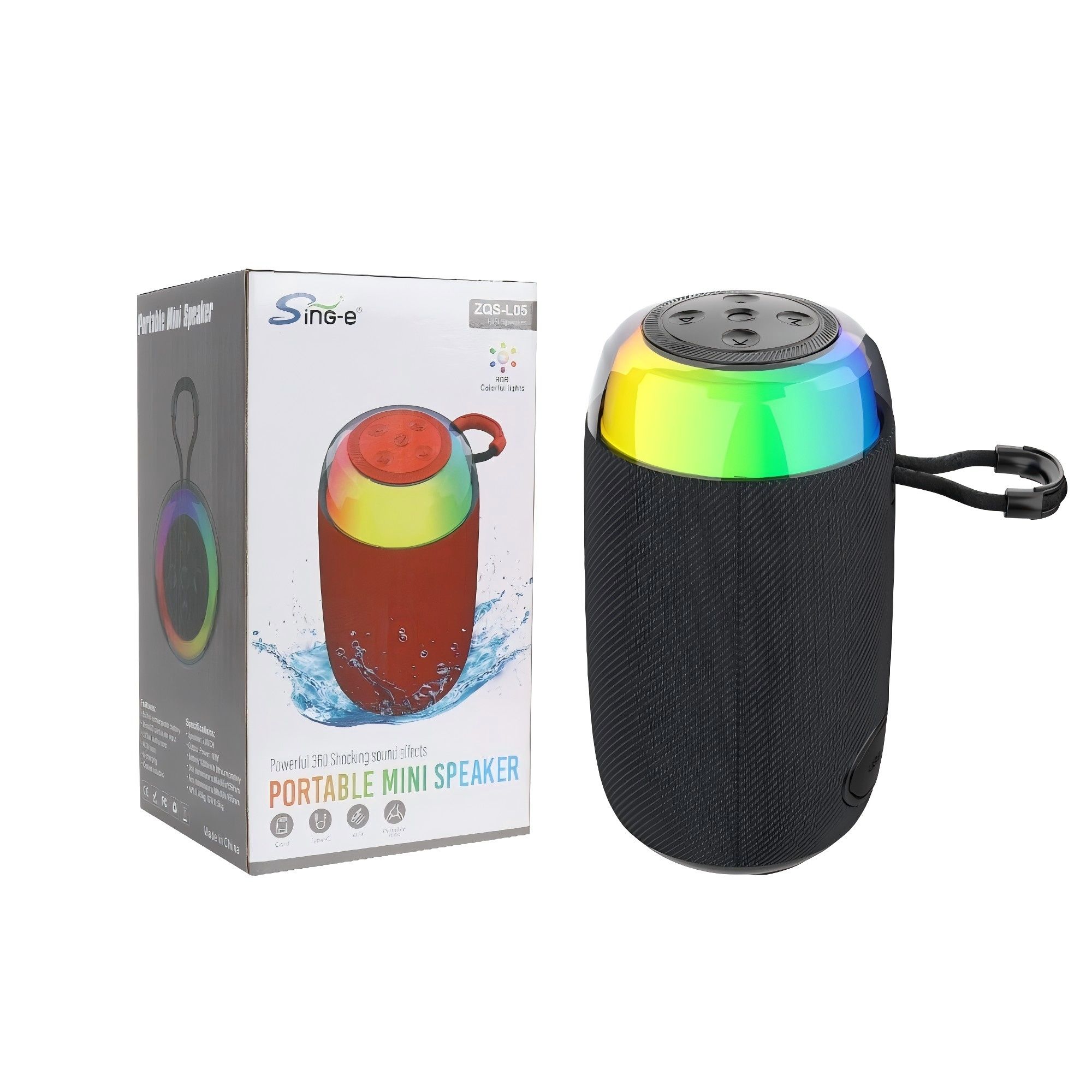 10W Portable Bluetooth Speaker HD Sound Voice Alerts Trumpet Bass 5H Playtime 15M Wireless Range TWS Pairing RGB Party Lights USB/AUX/TF Modes IPX5 Splashproof