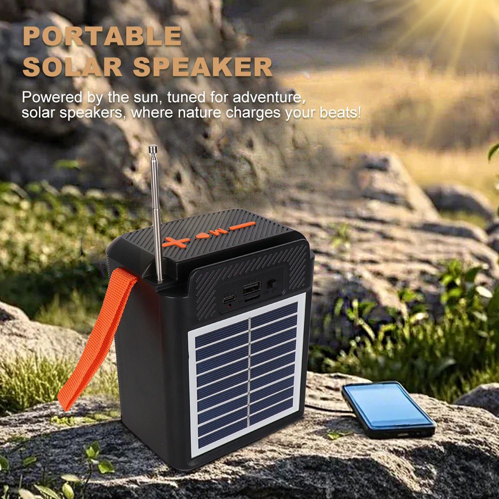 Solar Bluetooth Speaker 5.3 20W Portable Loud Wireless Speaker with TF/USB/FM TWS Stereo Sound Portable Rechargeable Outdoor Speaker Trumpet Bass for Home/Party/Camping