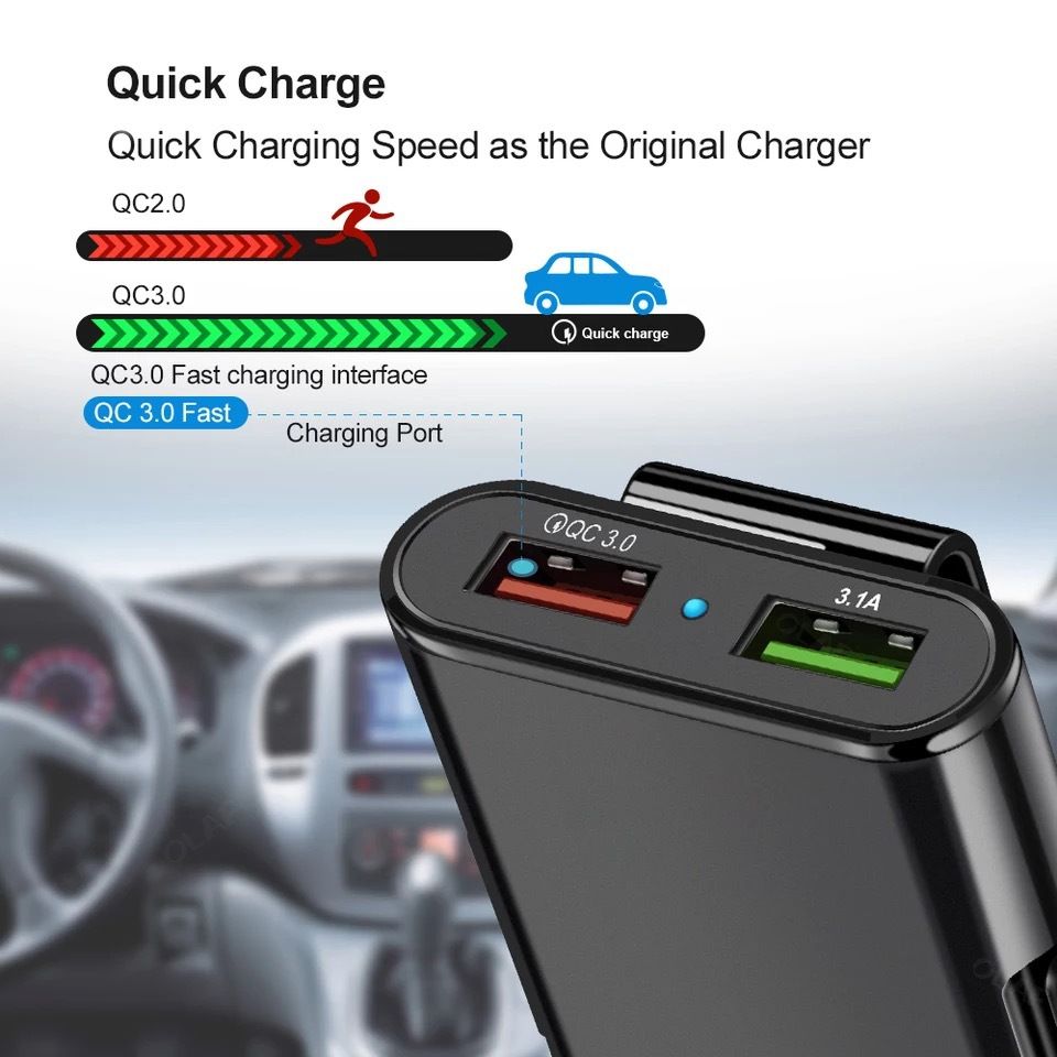 8A Max43W Car Charger Adapter Cigarette QC3.0 4USB Fast Charging 5.6ft Extension Cord Cable Compatible with all USB Devices