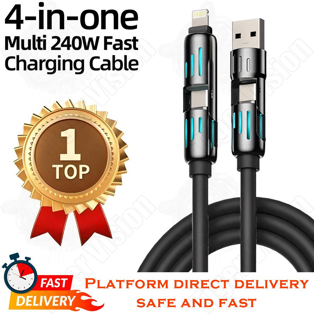 120W Super Fast Charging Cable 3-in-1 Zinc Alloy Liquid Silicone Multi-Device Charger LED Night Type-C/iOS/Micro USB