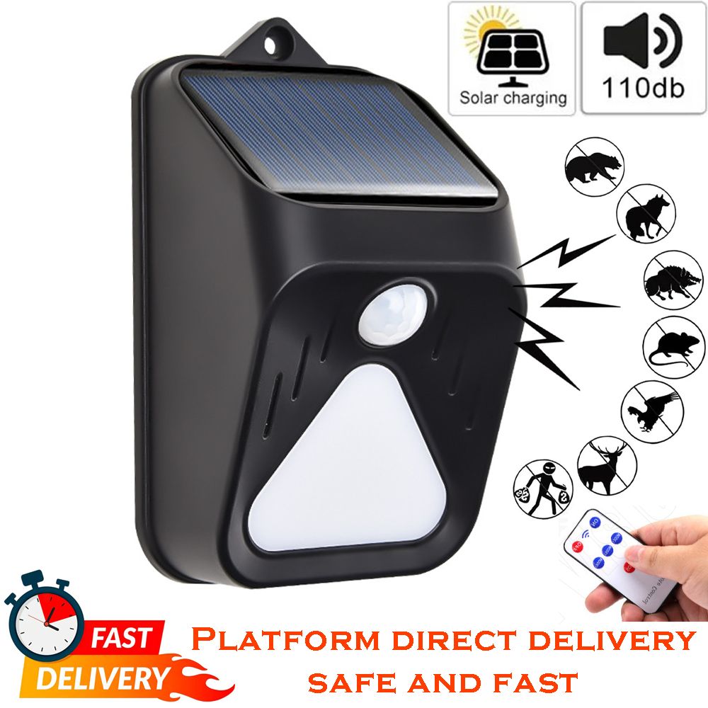Solar Powered Alarm Infrared Motion Sensor Detector Siren Strobe Alarm System Solar Light Intense Flashing Waterproof 110dB Loud For Home Yard Outdoor Security