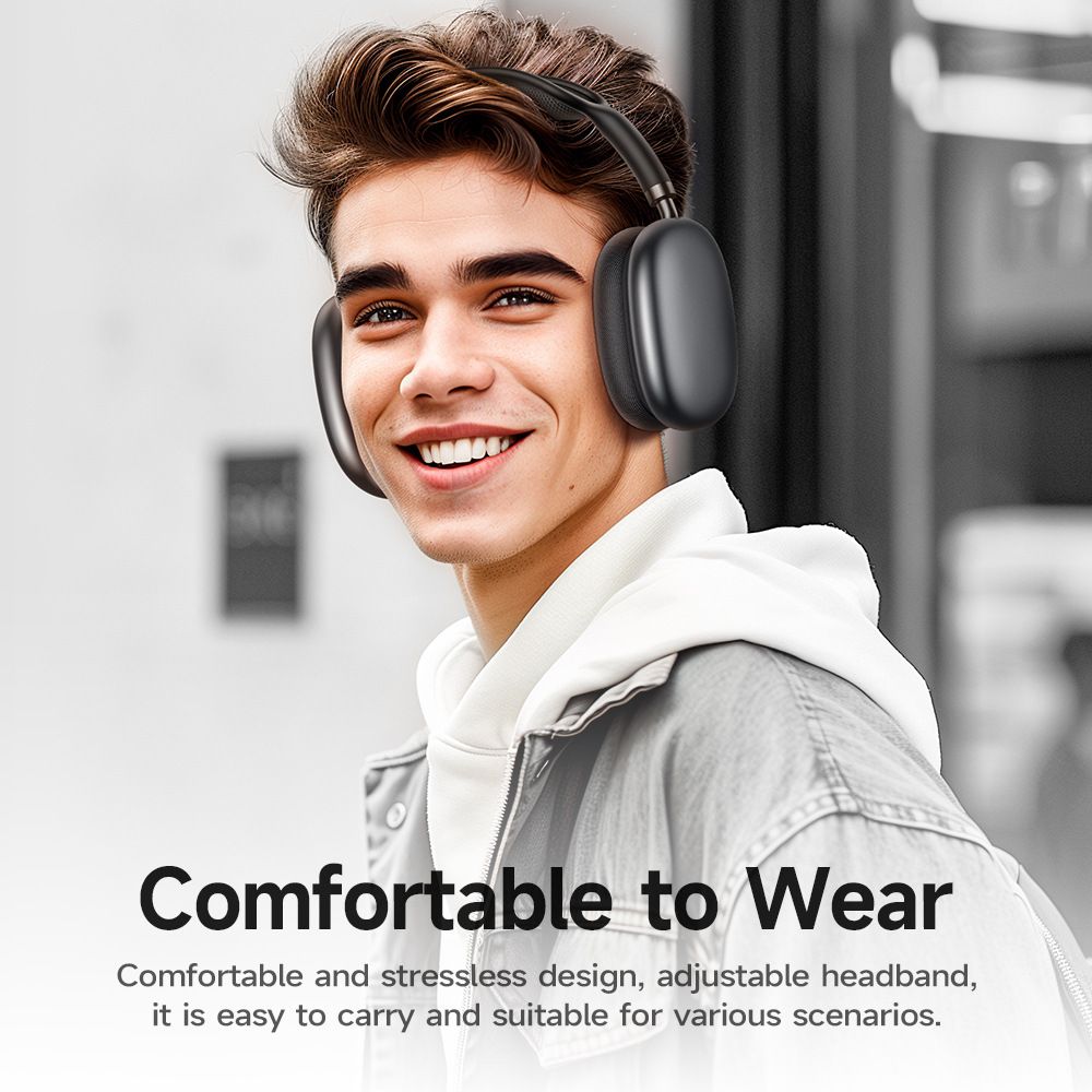 Bluetooth Headphone Overhead Wireless Sports Earphones Deep Bass Hi-Res Passive Noise Reduction 360H Standby Independent Microphone Triple-Mode Connectivity AUX Protein Ear Cushions & Foldable Design