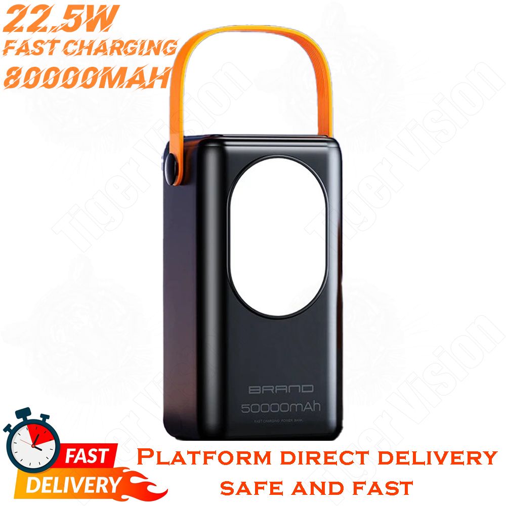 80000mAh Power Bank With 4 Charging Cables USB Fast Charger Adapter 22.5W Fast Charging Portable Powerbank Lanyard with Light Camping Outdoor Power Bank for IPhone Samsung