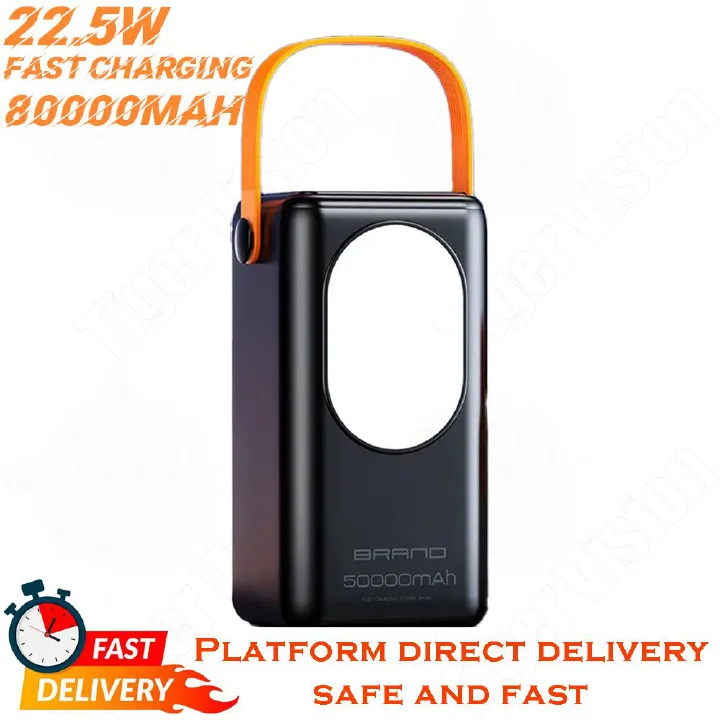 80000mAh Power Bank With 4 Charging Cables USB Fast Charger Adapter 22.5W Fast Charging Portable Powerbank Lanyard with Light Camping Outdoor Power Bank for IPhone Samsung